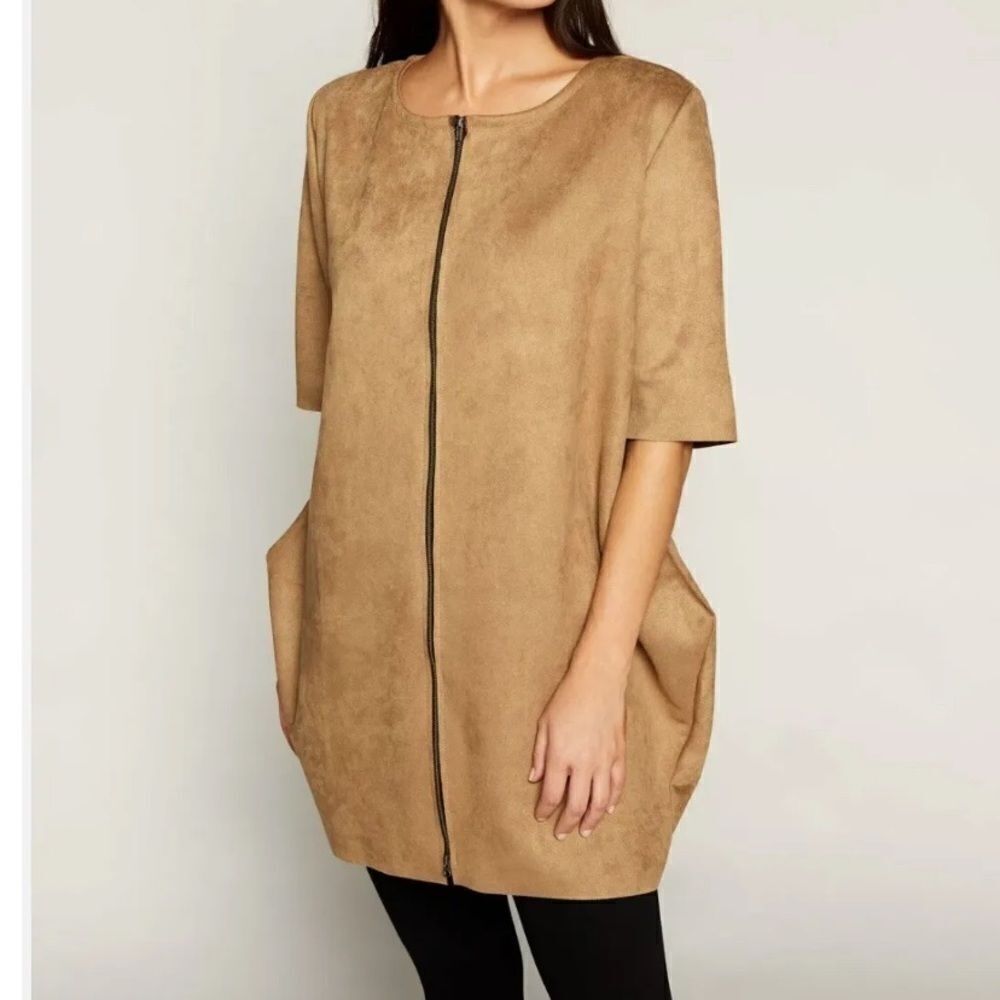 Bryn Walker Zip Up Long Faux Suede Oversized Top Tan‌ Barrel‍‍ S Boho‌‌‍‌‍‌‌‍‌